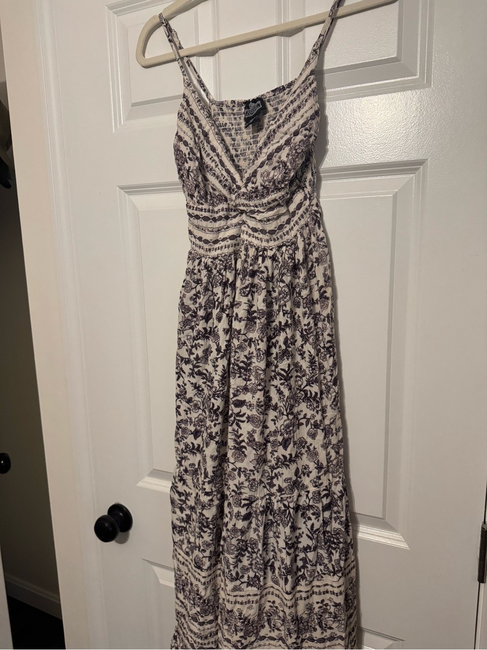 Angie Cream Maxi Dress with Black Floral Print with cut out